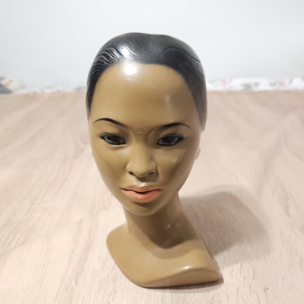 Vintage Marwal Chalkware Woman Head Bust Statue Girl Hawaiian Hula Lady